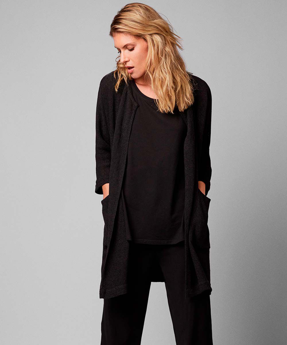 Veste Longue En Boucl&eacute;, Black