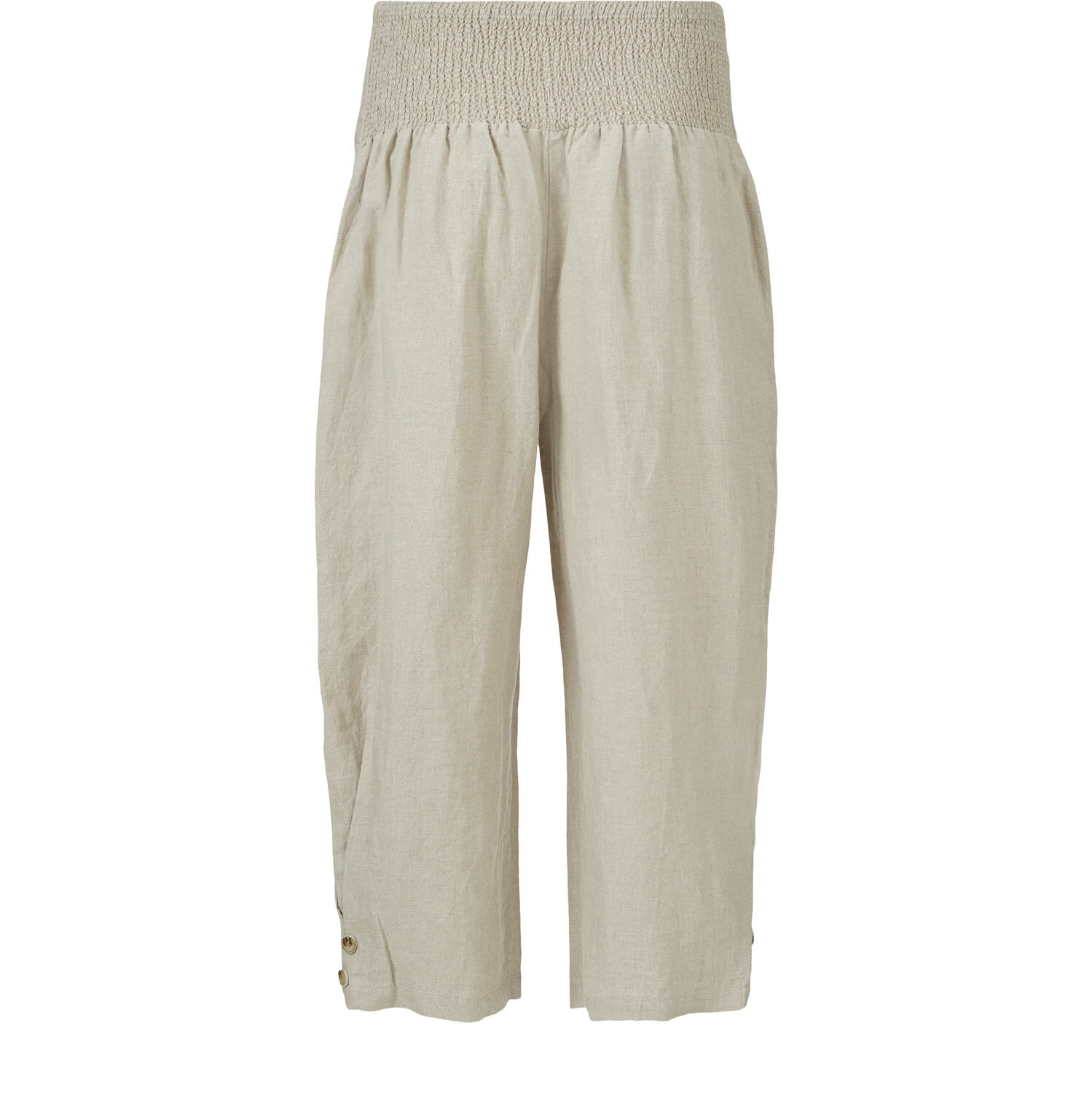 pantalon en lin avec large &eacute;lastique smock&eacute; au dos, Natural