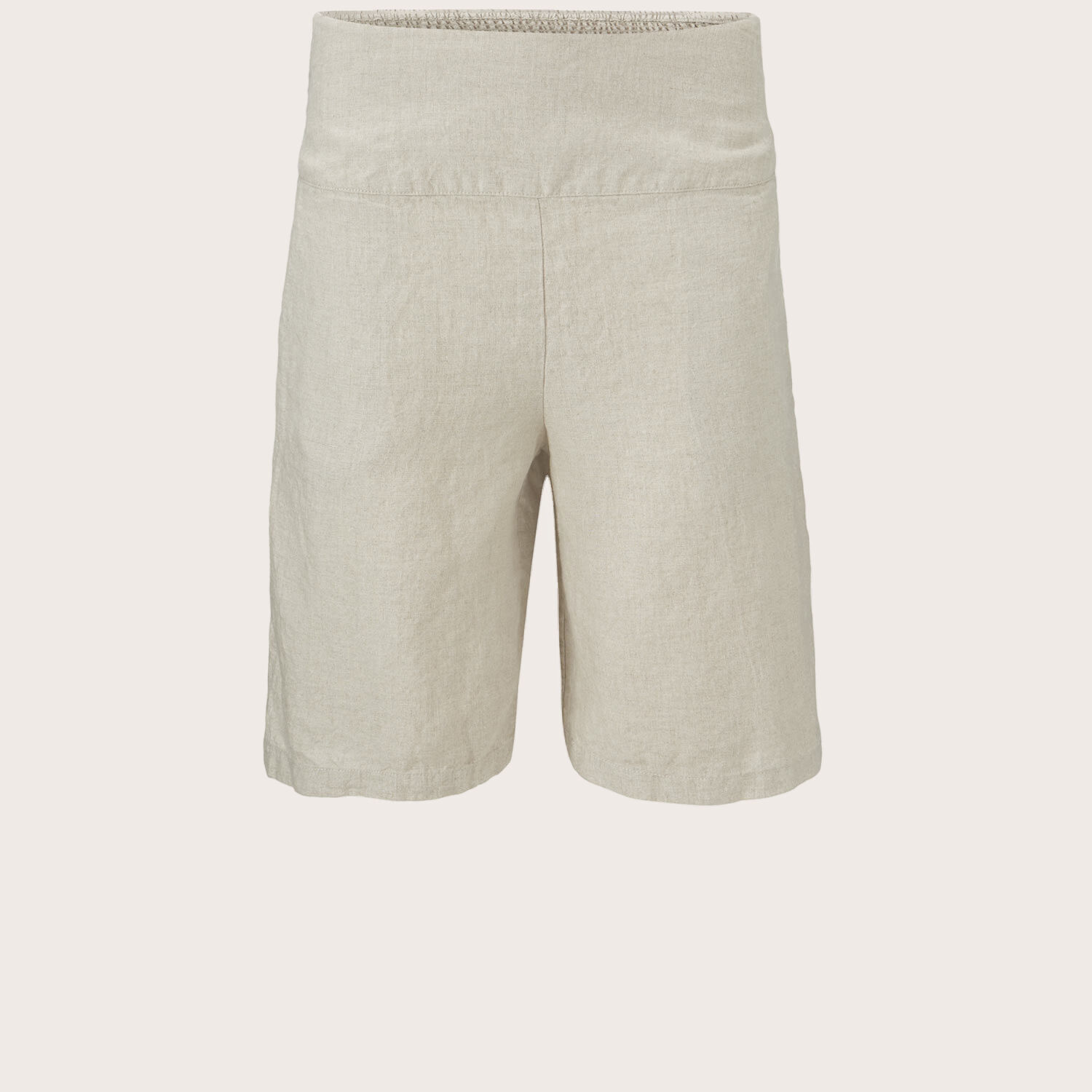 Short En Lin Avec &Eacute;lastique Smock&eacute; Au Dos, Natural