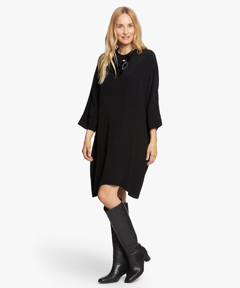 Robe Chemise En Viscose &Agrave; Manches Trois-quarts, Black