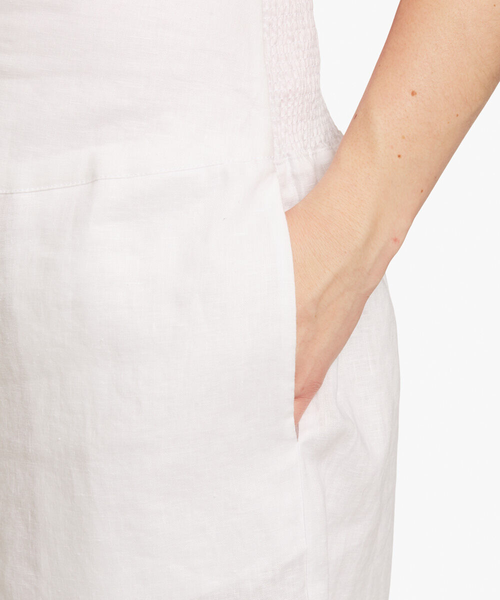 Short En Lin Avec &Eacute;lastique Smock&eacute; Au Dos, White