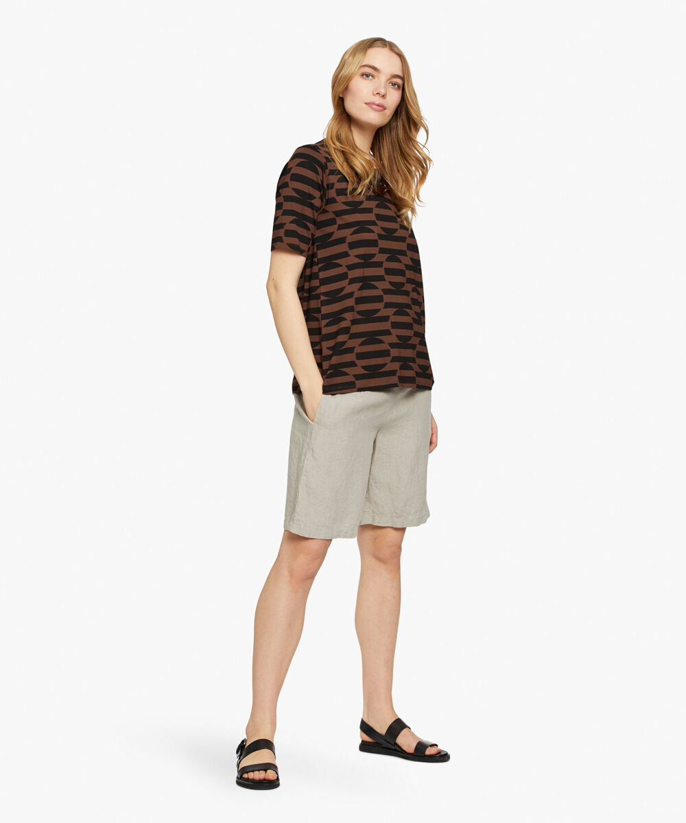 Short En Lin Avec &Eacute;lastique Smock&eacute; Au Dos, Natural
