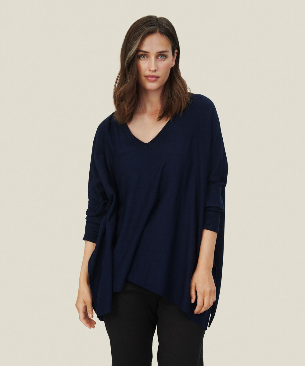 pull en maille oversize &agrave; manches &eacute;troites, Navy