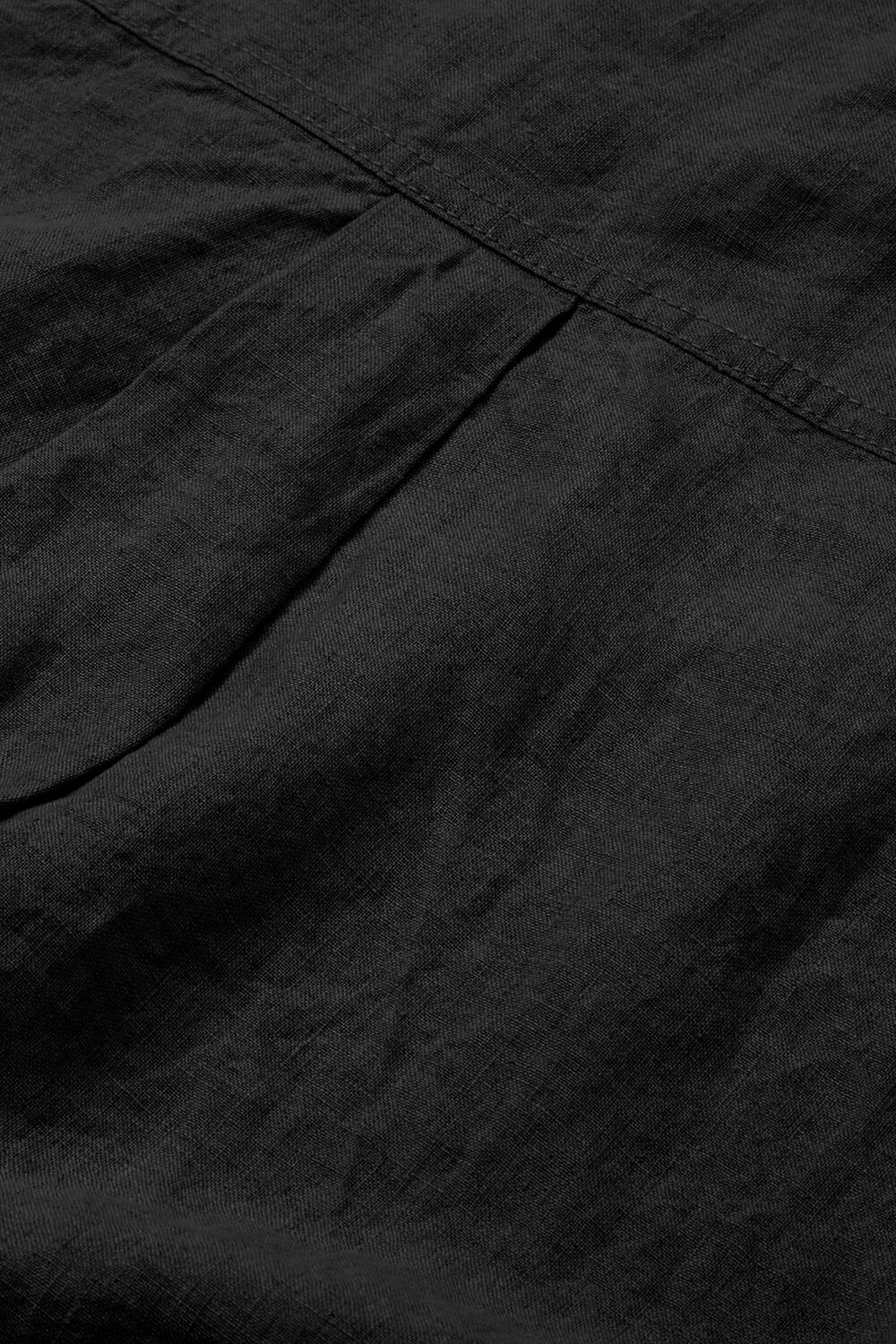 robe-chemise en lin avec manches trois-quarts, Black