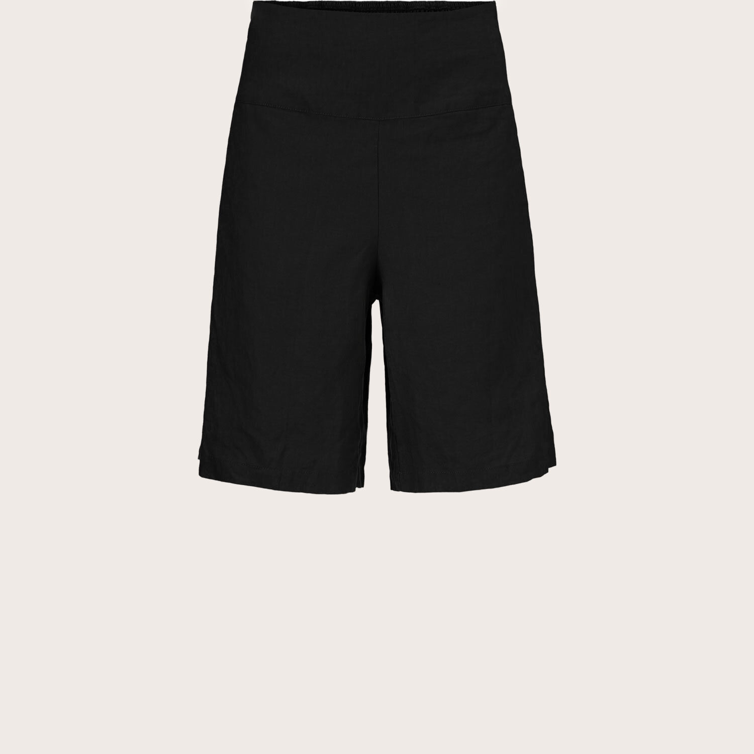 Short En Lin Avec &Eacute;lastique Smock&eacute; Au Dos, Black