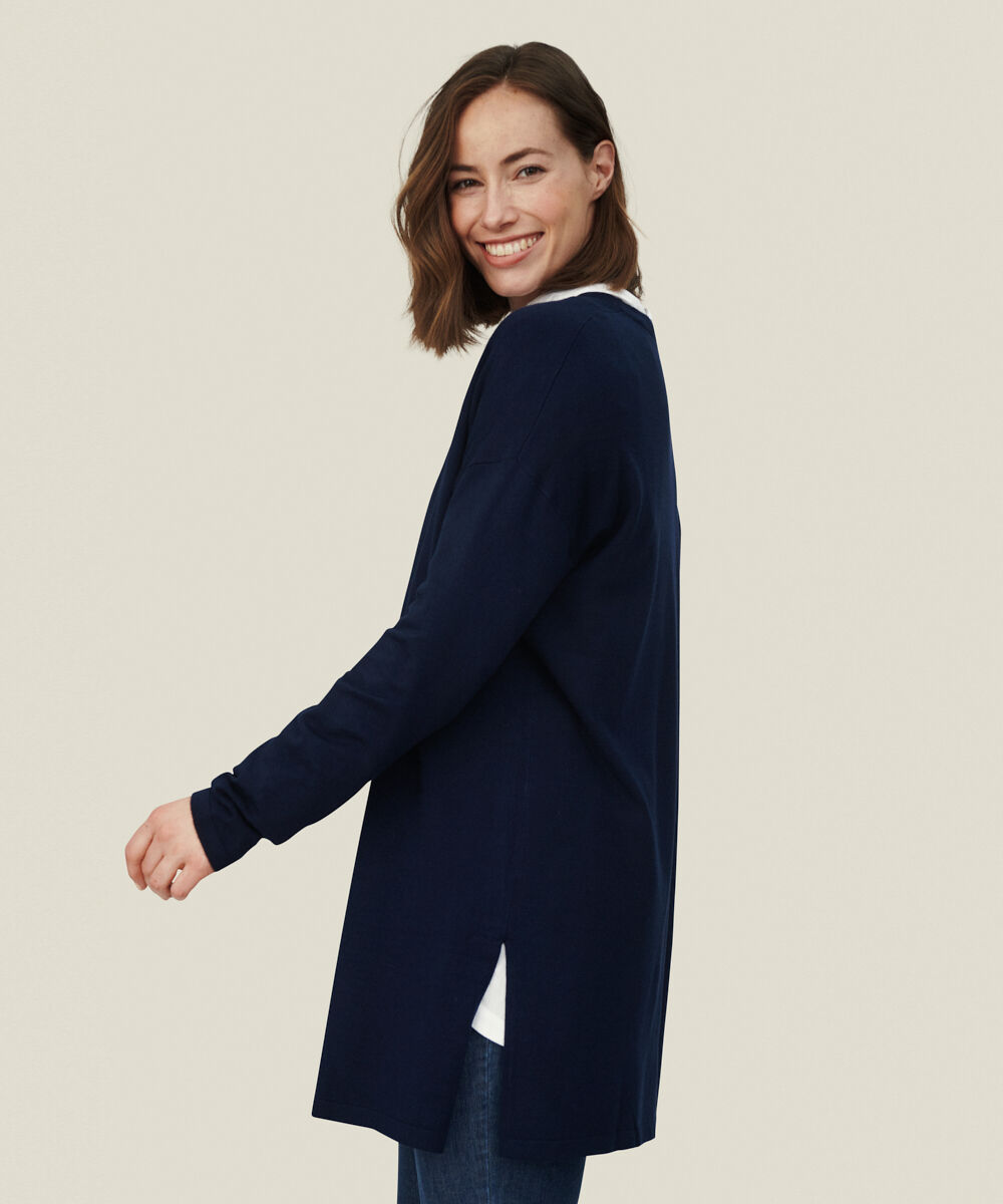 Cardigan En Fine Maille Coupe Droite, Navy